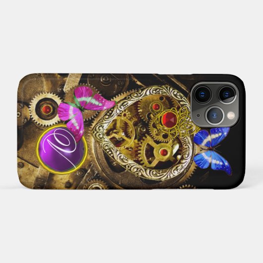 DAMPUNKHERZ, GEARS,GEMS,BUTTERFLIES-MONOGRAMM Case-Mate iPhone HÜLLE (Rückseite (Horizontal))