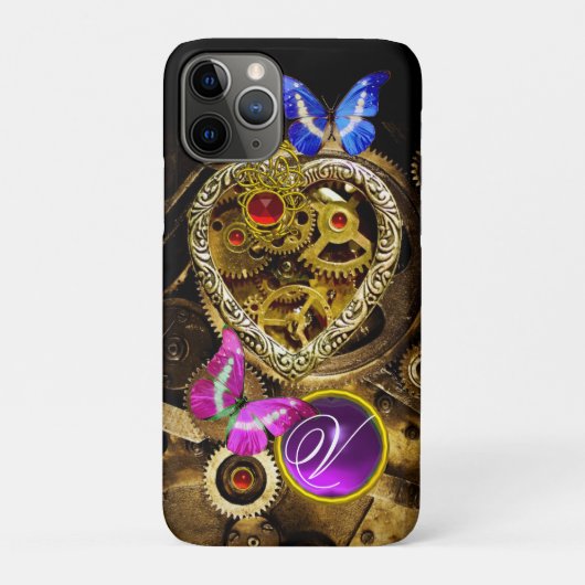 DAMPUNKHERZ, GEARS,GEMS,BUTTERFLIES-MONOGRAMM Case-Mate iPhone HÜLLE (Rückseite)