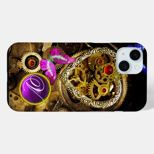 DAMPUNKHERZ, GEARS,GEMS,BUTTERFLIES-MONOGRAMM Case-Mate iPhone HÜLLE (Rückseite (Horizontal))