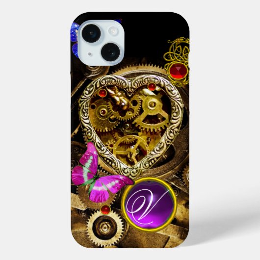 DAMPUNKHERZ, GEARS,GEMS,BUTTERFLIES-MONOGRAMM Case-Mate iPhone HÜLLE (Rückseite)