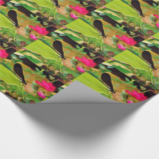 Damselfly und Rose Geschenkpapier (Ecke)