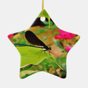 Damselfly und Rose Keramik Ornament