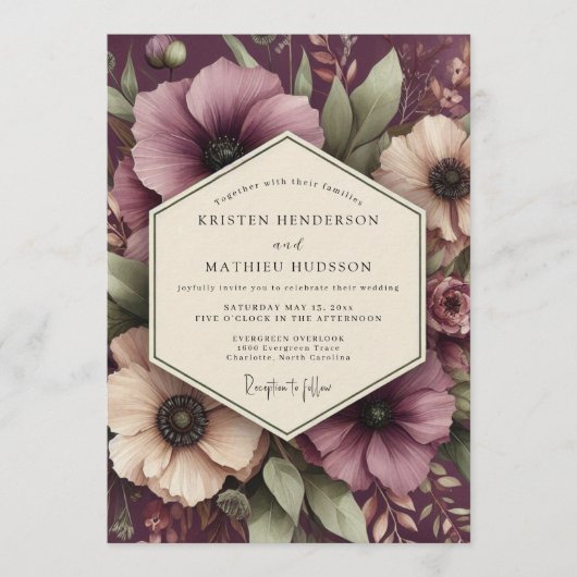 Damson Romantic Bloom Wedding Einladung (Vorderseite)