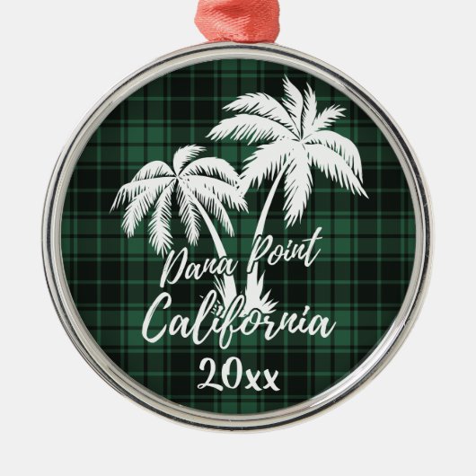 Dana Point California Beach Palm Tree Green Karier Ornament Aus Metall (Vorne)