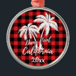 Dana Point California Beach Palm Tree Red Kariert Ornament Aus Metall<br><div class="desc">Dana Point California Beach Palm Tree Kariertes Ornament</div>