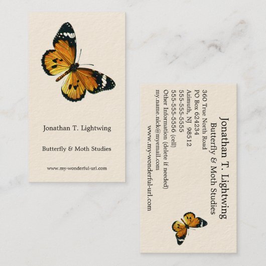 Danaus chrysippus - Schlichter Tiger oder afrikani Visitenkarte (Vorne/Hinten)