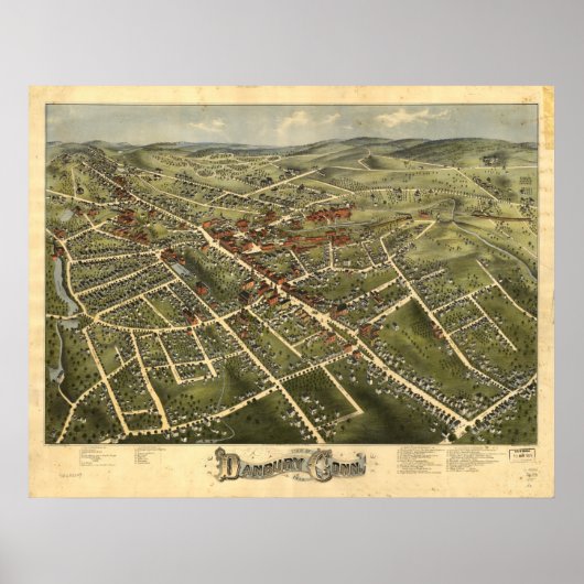Danbury Connecticut 1885 Antike Panoramakarte Poster (Vorne)