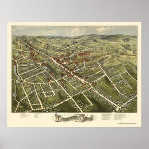 Danbury, panoramische Karte CT - 1875 Poster