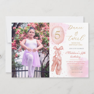 Dance and Twirl Pink Girl Custom Foto Geburtstag Einladung