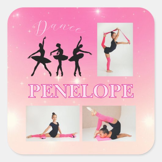 Dance Ballet Pink Gradient 3 Foto Personalisiert Quadratischer Aufkleber (Vorderseite)