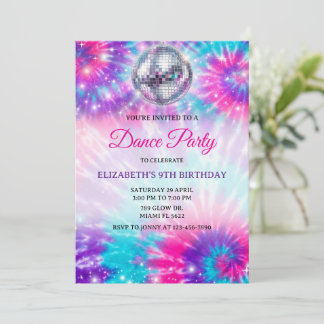 Dance Birthday Party Tie Dye Glow Dance Disco Einladung