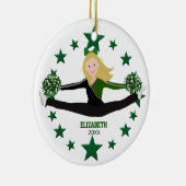 Dance Blonde Cheerleader Grüne Stars und Weiß Keramik Ornament (Rechts)