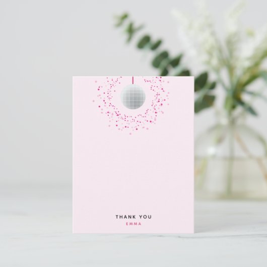 Dance Disco Ball Party Custom Pink Black Party Dankeskarte (Stehend Vorderseite)