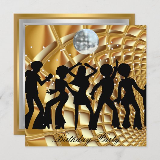 Dance Disco Geburtstagsparty Gold Einladung (Vorne/Hinten)