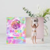 Dance Disco Party Neon Glow Foto Einladung (Stehend Vorderseite)