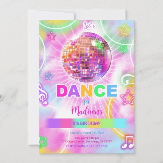 Dance Disco Party Neonfarben Einladung (Vorderseite)