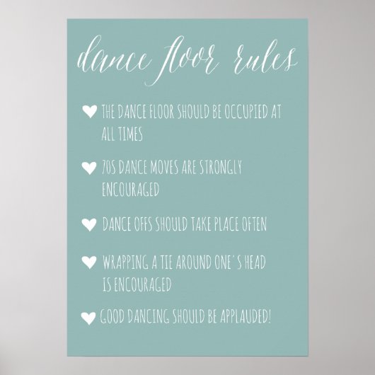 Dance Floor Rules-Zeichen | Editierbares Zeichen f Poster (Vorne)