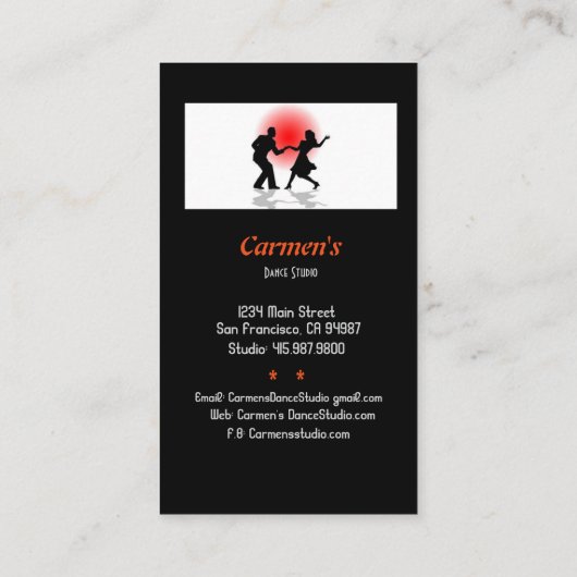 Dance Instructor Dance Studio Visitenkarte (Rückseite)