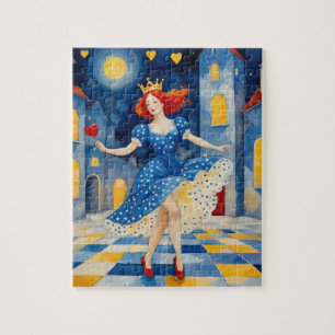 Dance Lady mit Red Hair Blue Dress Gold Crown Puzzle