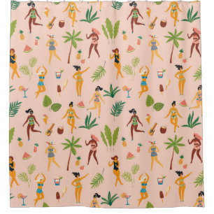Dance Ladys, Palm Blätter Muster. Duschvorhang