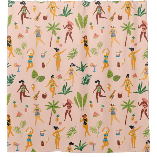 Dance Ladys, Palm Blätter Muster. Duschvorhang (Vorderseite)