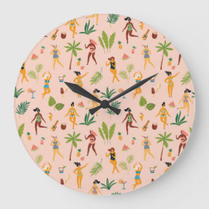 Dance Ladys, Palm Blätter Muster. Große Wanduhr