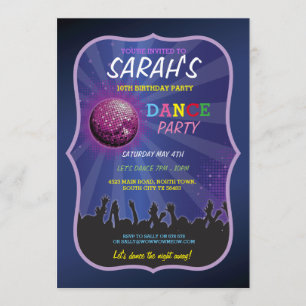 DANCE LET'S GLOW INVITE DISCO BALL BIRTHDAY PARTY EINLADUNG
