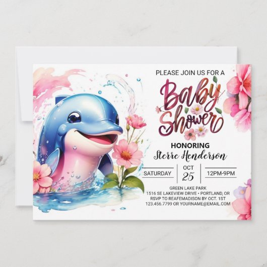 Dance of Dolphins Girl Baby Shower Einladung (Vorderseite)