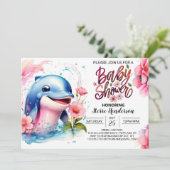 Dance of Dolphins Girl Baby Shower Einladung (Stehend Vorderseite)