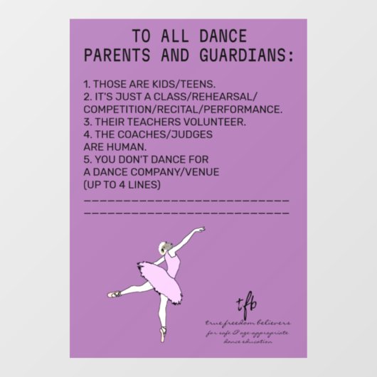 Dance Parent Erinnerung Sheep Lavender Fensteraufkleber (Blatt)