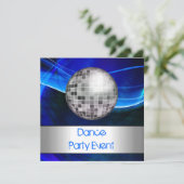 Dance Party Event Blue Silver Mirrorball Einladung (Stehend Vorderseite)