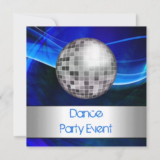 Dance Party Event Blue Silver Mirrorball Einladung (Vorderseite)