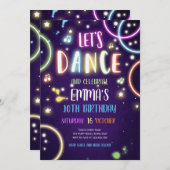 Dance Party Neon Glow Disco Einladung (Vorne/Hinten)