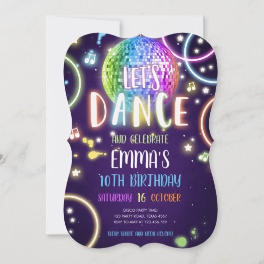 Dance Party Neon Glow Disco Einladung (Vorderseite)