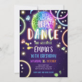 Dance Party Neon Glow Disco Einladung (Vorderseite)