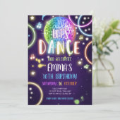 Dance Party Neon Glow Disco Einladung (Stehend Vorderseite)