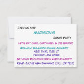 Dance Pink Lila Türkis Ombre Party Einladung (Rückseite)