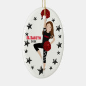 Dance Pom Girl Brünett Black and Red Keramikornament (Rechts)