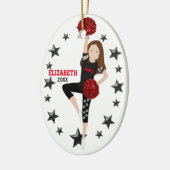 Dance Pom Girl Brünett Black and Red Keramikornament (Links)