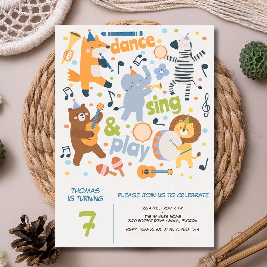 Dance sing and play kids birthday einladung