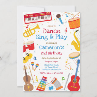 Dance Sing Play Musical Instrument Birthday Party  Einladung