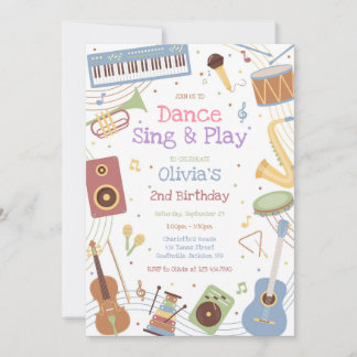 Dance Sing Play Musical Instrument Birthday Party  Einladung