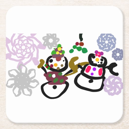 Dance Snowman and Snowwoman Rechteckiger Pappuntersetzer (Vorderseite)