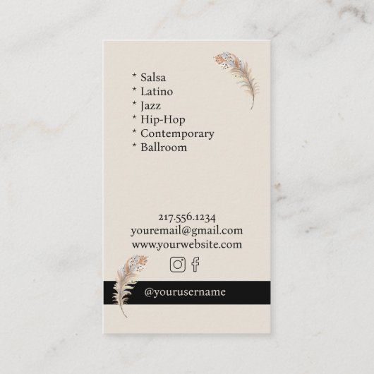 Dance Studio Feaather Personalisiert Visitenkarte (Rückseite)