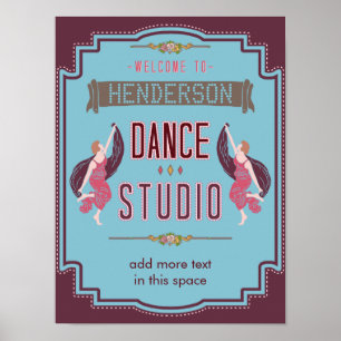 Dance Studio Personalisiert Name Blue Retro Custom Poster