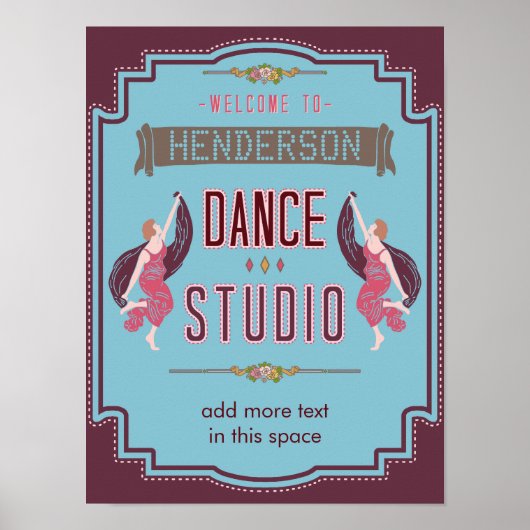 Dance Studio Personalisiert Name Blue Retro Custom Poster (Vorne)