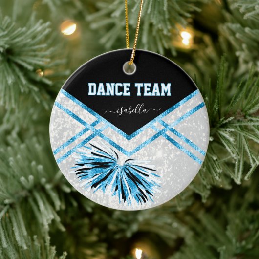 Dance Team Black, White and Baby Blue Glitzer Keramik Ornament (Baum)