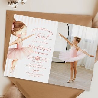 Dance & Twirl Pink Ballerina Ballet Birthday Photo Einladung