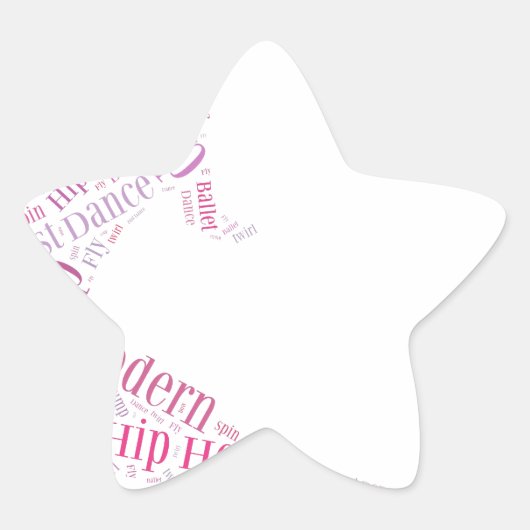 Dance Word Cloud Pink Stern-Aufkleber (Vorderseite)