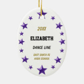 DanceLine Girl in Schwarz, Lila und Gold Keramik Ornament (Hinten)